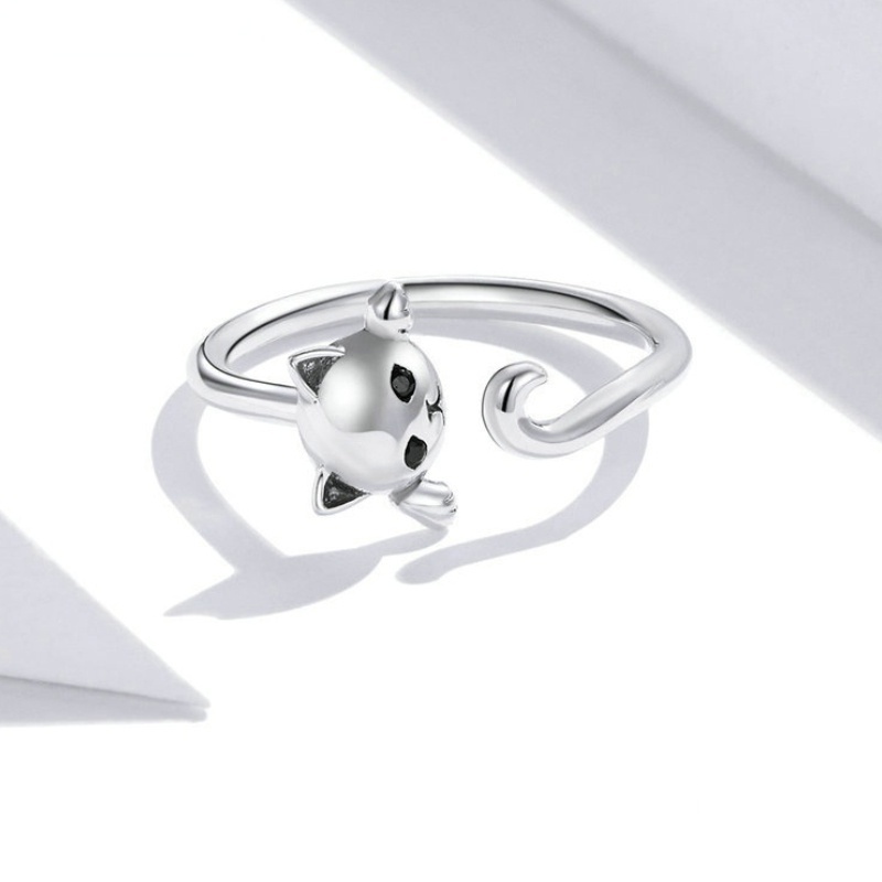 Cute Cat Shaped Zirconia Eye Copper Plated Ring